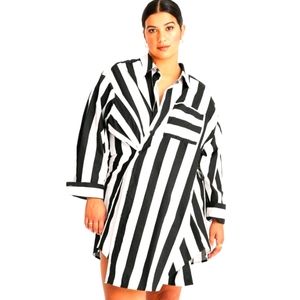 NWT. Kahlana Barfield Future Collective Striped Asymmetrical Shirt Dress